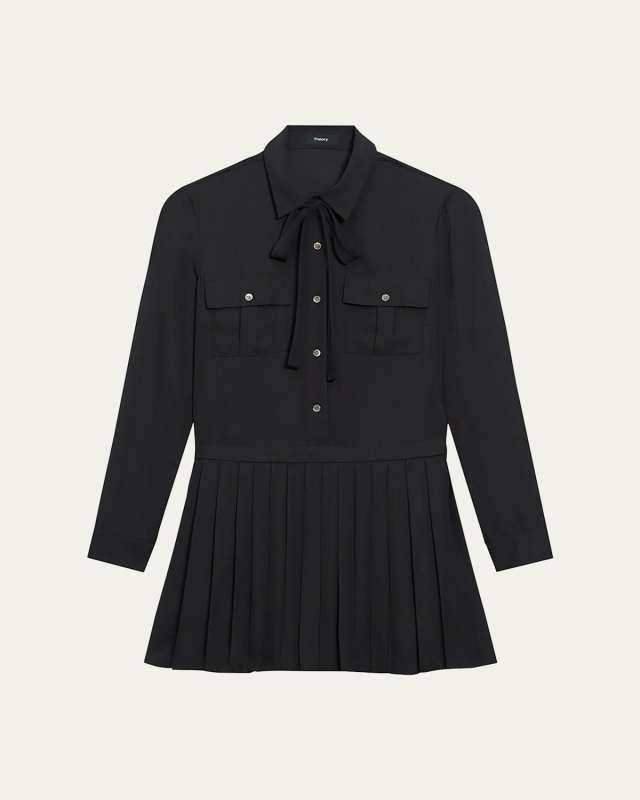 Pleated Mini Shirtdress